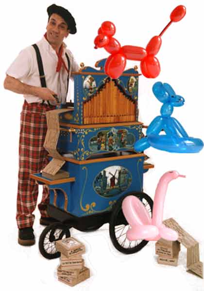 ORGUE DE BARBARIE CHANTEUR SCULPTEUR SUR BALLONS